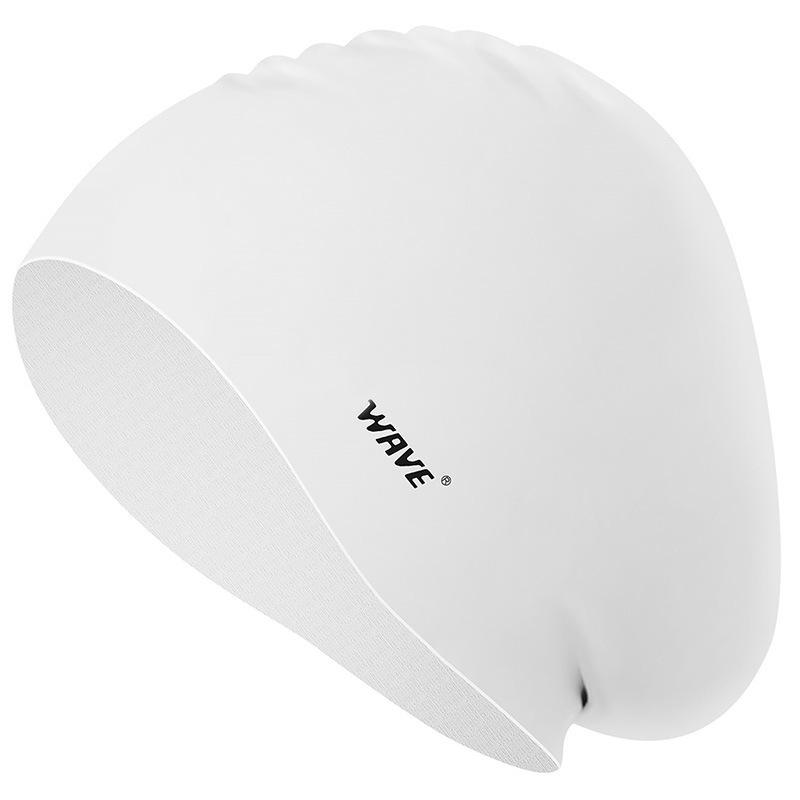 WAVE Waterproof Silicone Swim Cap for Adults, Unisex, Long Hair & Ear Protection, Fashionable Design. белый