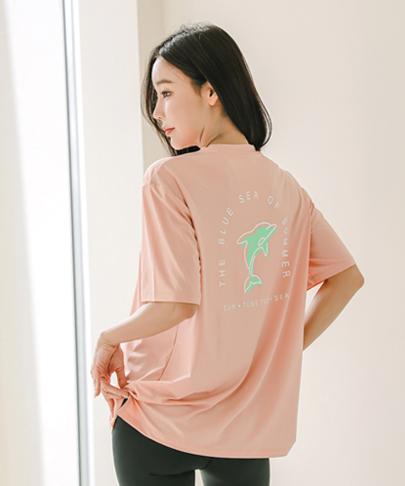 Tyubeuteuli Women'S Dolphin Short Sleeve Loose Fit Rash Guard B706 Loli Pink