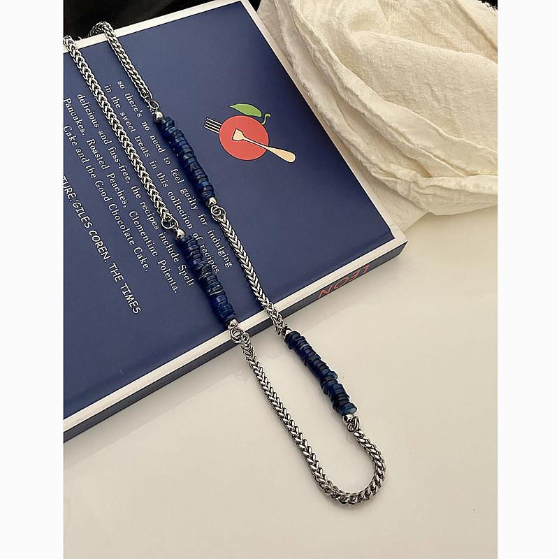 Klain Blue Spliced Titanium Steel Chain Necklace With Shell Accents For Men And Women