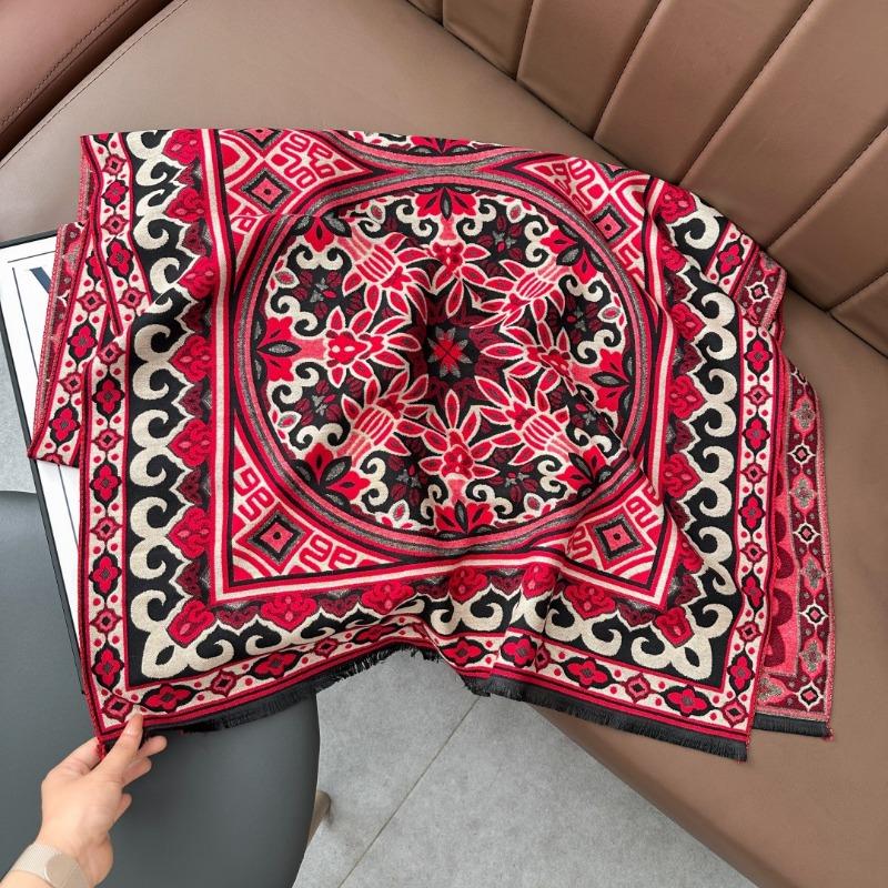 Retro Jacquard Scarf Girl Mother Gift Autumn and Winter Imitation Cashmere Warm Thickened Versatile Scarf Shawl Dual-purpose