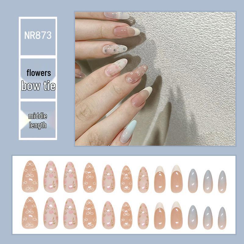 Gradient French Floral Nail Art Patches - Versatile, Simple, Wearable False Nail Tips