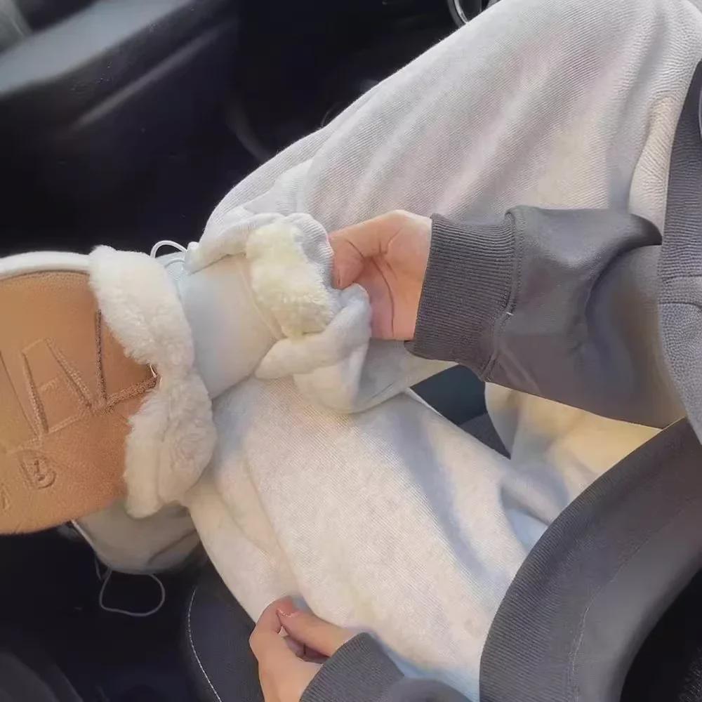 Pantaloni de zăpadă groși de iarnă din catifea cu picior larg și talie înaltă pentru femei