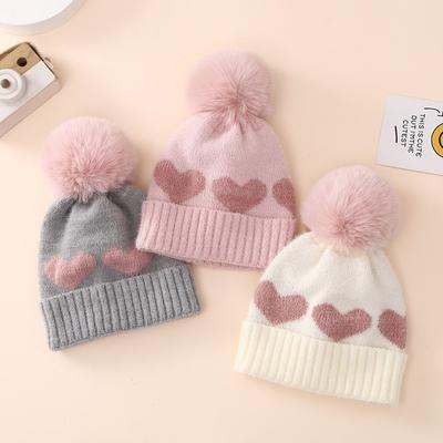 New Winter Baby Hat Double-layer Thickened Jacquard Love Knitted Hat 0-December Newborn Wool Hat