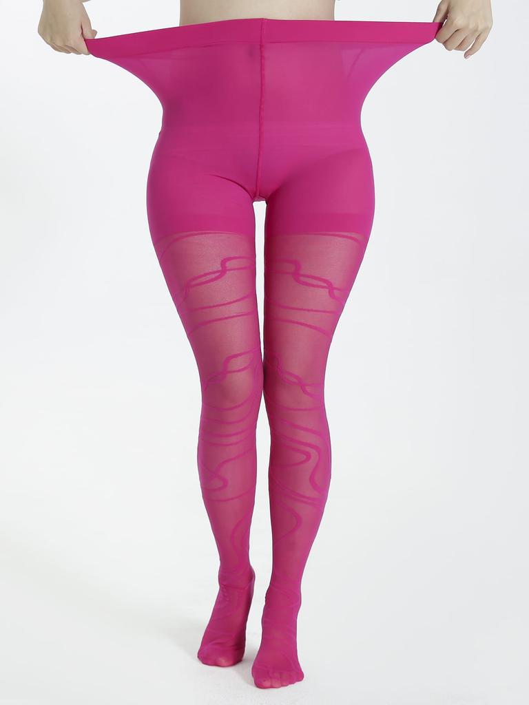 Women's Plus Size Abstract Linear Jacquard High Rise Pantyhose - 40 Denier Stretchy Stockings for Casual Wear