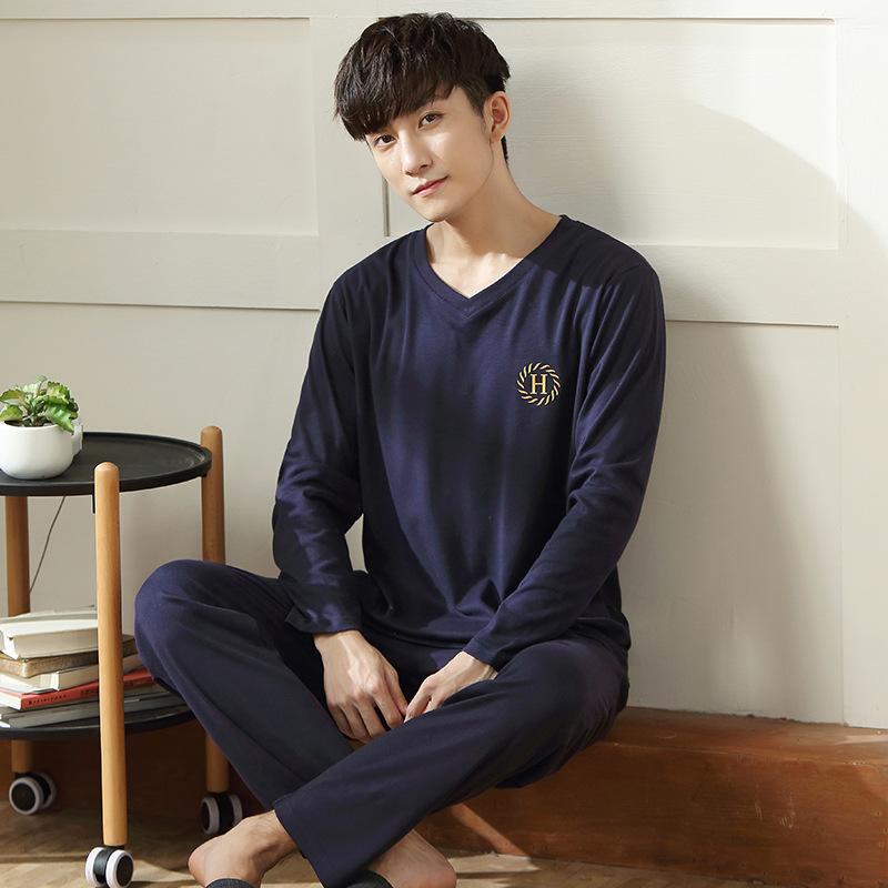 

Летняя пижама из модального хлопка для мужчин, весенне-осенняя повседневная одежда для дома с длинным рукавом, осенний комплект большого размера, свободный пуловер 3XL