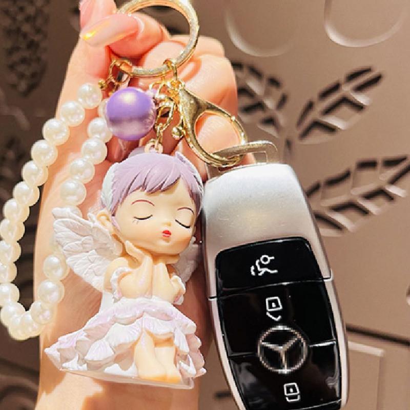 Car Pink Keychain Tone Girl Angel Doll Bag Pendant Beads Cartoon Gift Accessory