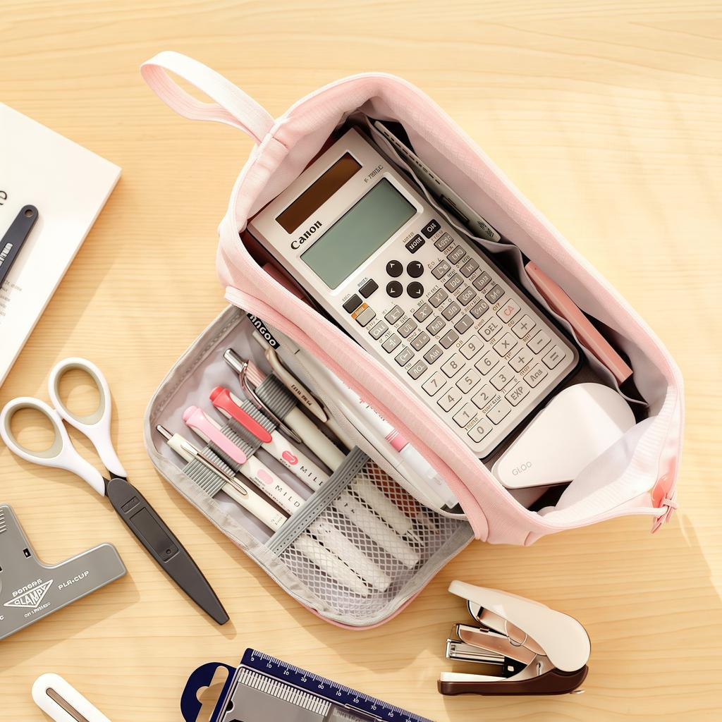 Large Capacity Portable Pencil Case Multi-Compartment Oxford Cloth Pencil Case Office Stationery Storage Desktop Organization