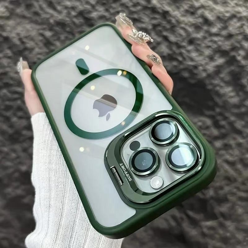 Luxury Magnetic Shockproof Phone Case For iPhone 16 Pro Max 16E 15 14 13 12 11 Plus Pro Funda Stand Glass Lens Protection Cover