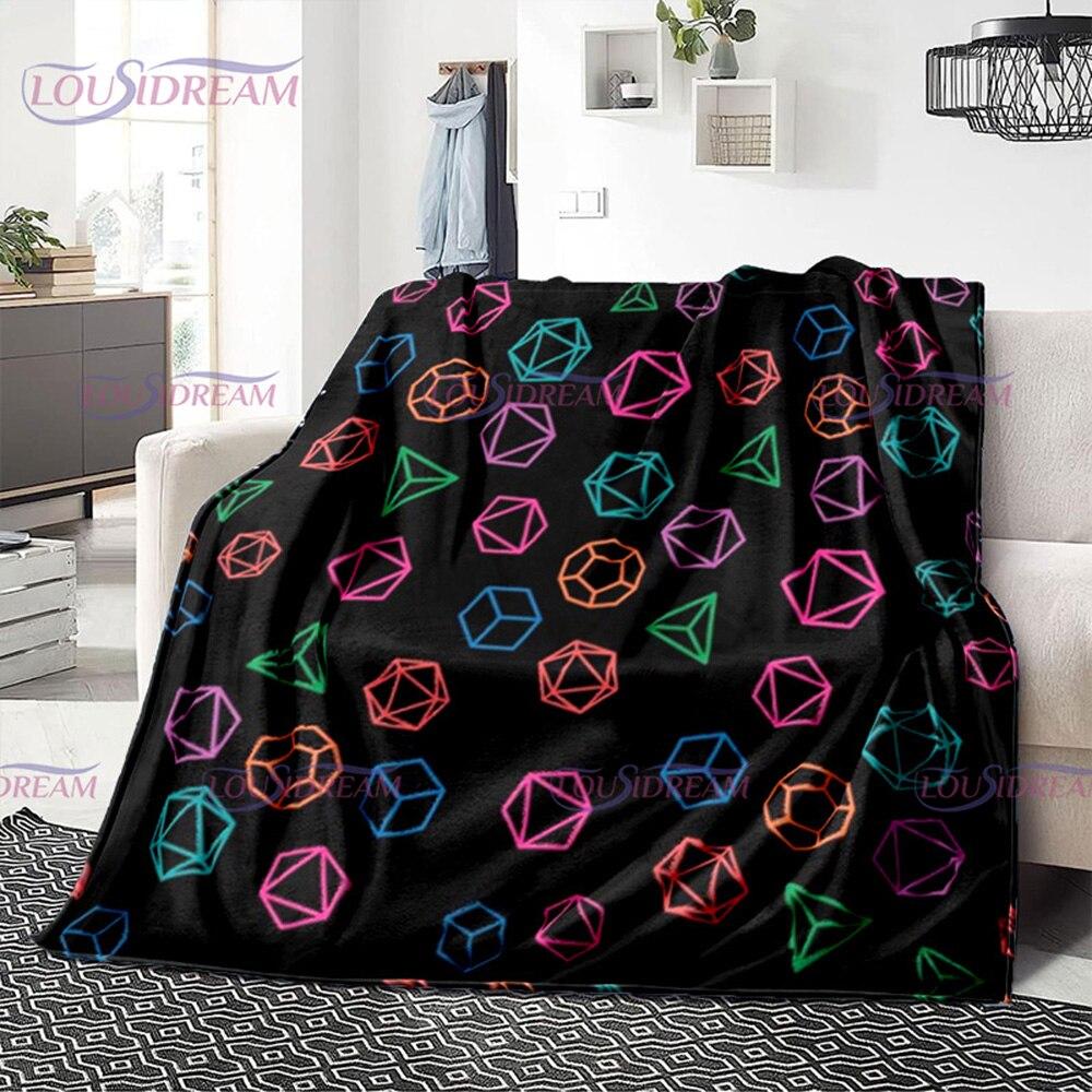 Buntes Geometrie-Muster, Klimaanlage, Flanelldecke, Bürozimmer, warm und bequem, Sofa, D20, Würfel-bedruckte Decke, Geschenk