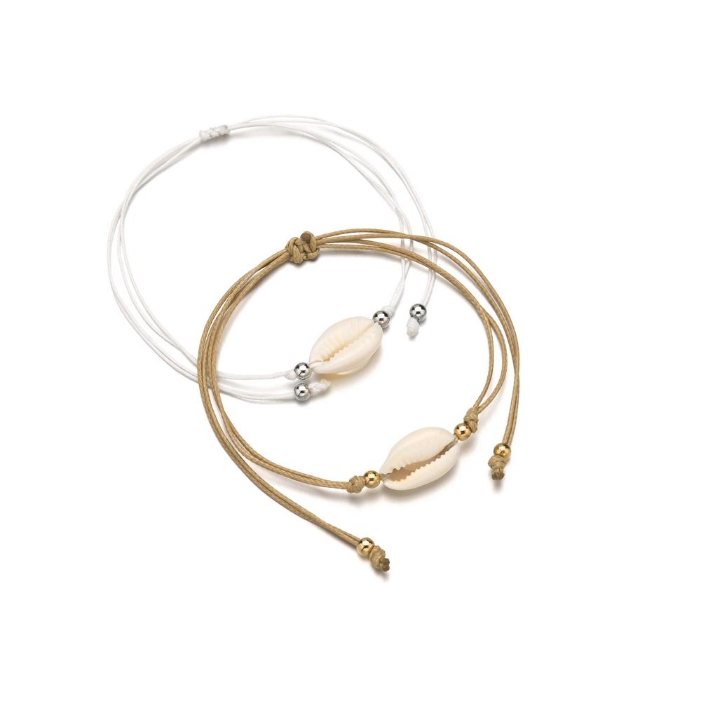 2-piece beach style handmade woven seashell adjustable women's anklet