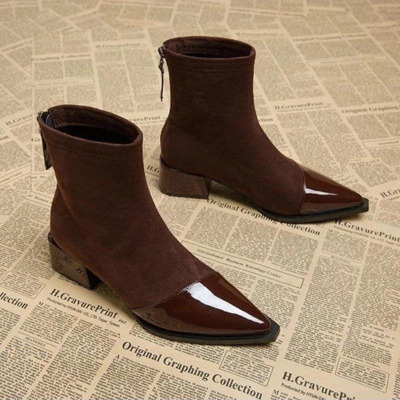 Fashion Simple and Versatile Winter Women Shoes 2024 High Quality Women's Pointed Toe Boots Comfortable Mid-heeled Zipper Short Boots