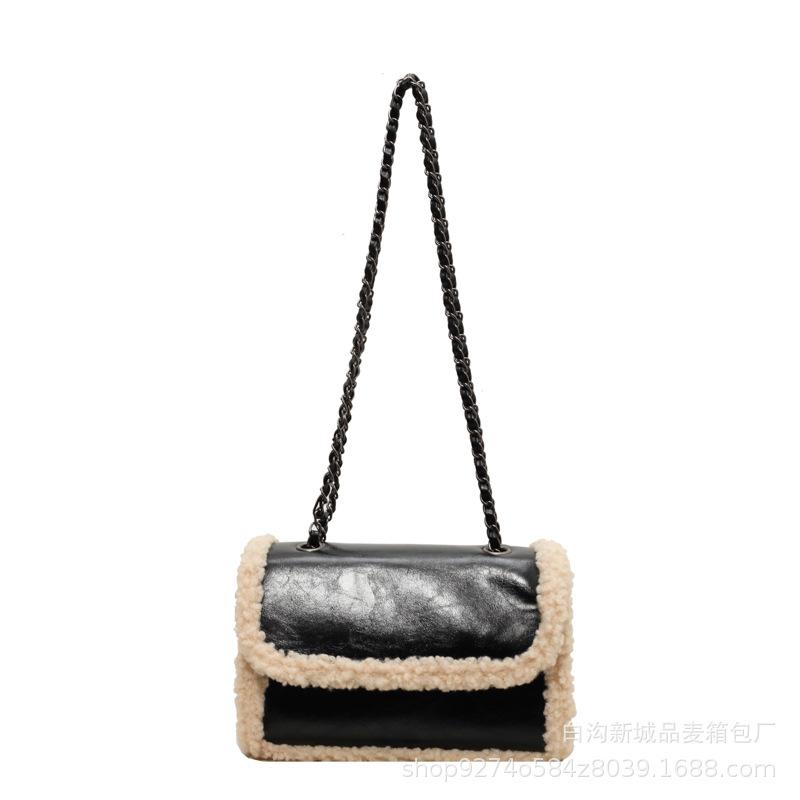 French Niche Fashion Chain Underarm Small Bag Women's 2025 New Autumn and Winter Retro Lamb Wool Splicing Messenger Bag