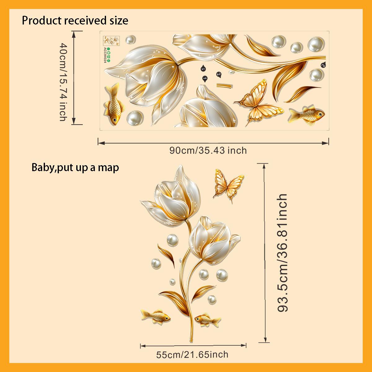 

3D Наклейка на стену Тюльпан Наклейки Бабочка Цветок Съемные Гостиная Спальня Ванная Обои Домашний Декор Украшение Постеры золотой