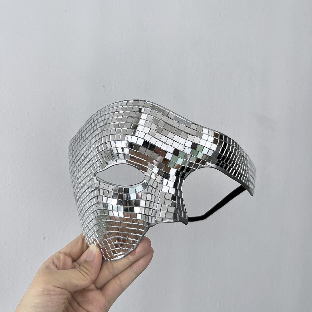 Disco Ball Mirror Half Face Mask, Shiny Laser Reflective Mask for Halloween Party Dance Costume