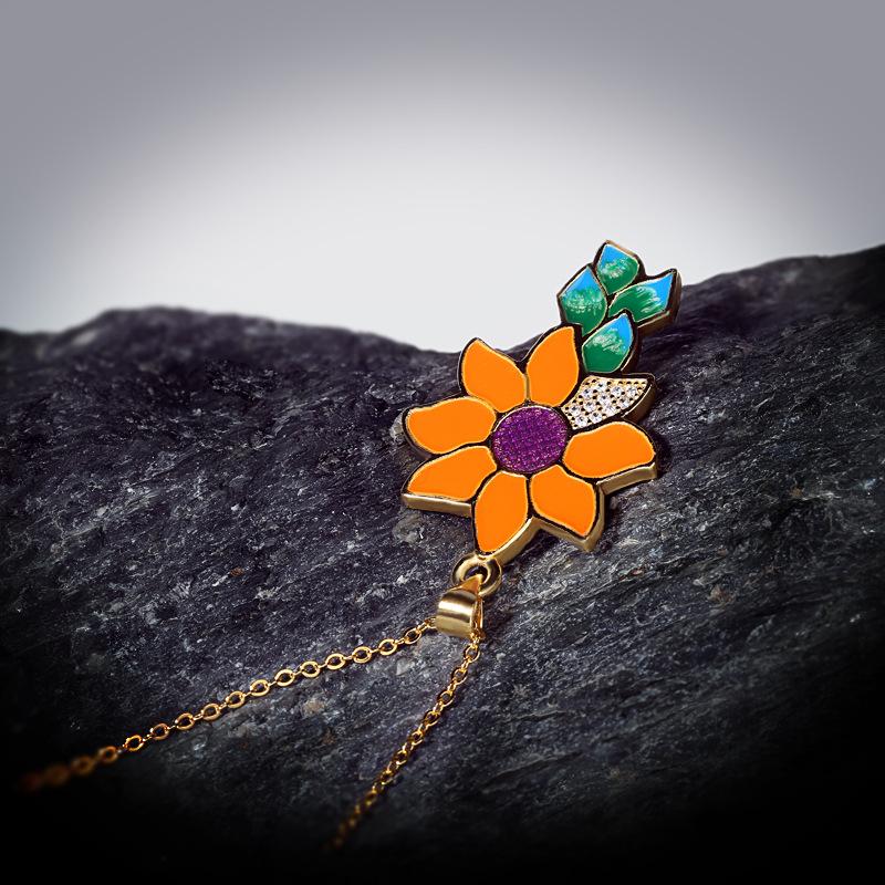 Hyuna Wind Rainbow Necklace Cloud European and N Titanium Steel Sunflower Smiley Face Sunflower Necklace