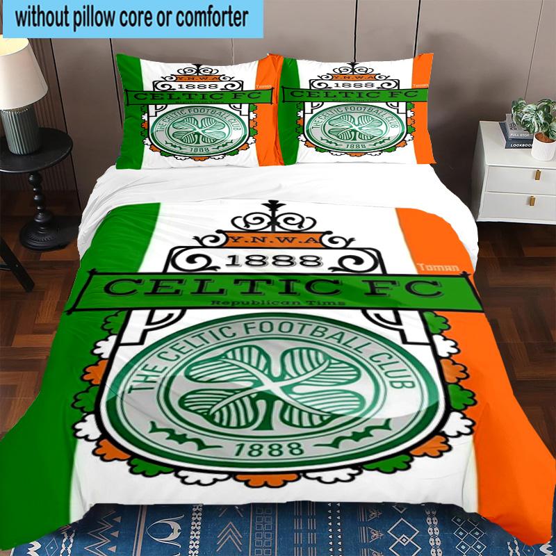 3pcs Cel-tic Football Club Crest Printed Bedding Set Duvet Cover Closure Includes 1 Duvet Cover & 2 Pillowcases Bedding Sets Home Decor Gifts
