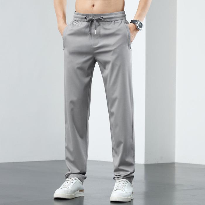 Mulberry silk sports casual pants men's high-end business small pants vertical loose straight ice silk pants casual pants men