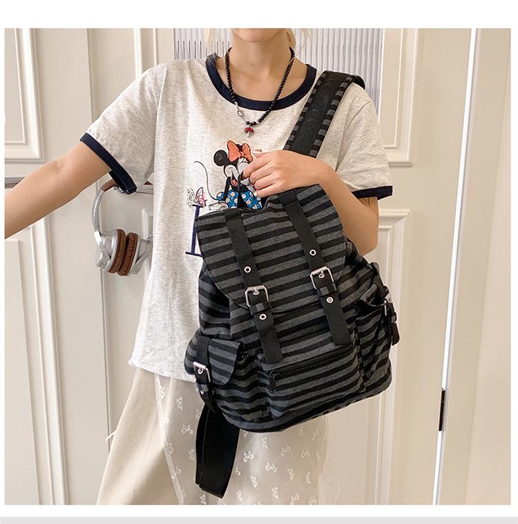 Korean Color Block Retro Stripe Backpack - Versatile, Large Capacity School & Casual Bag