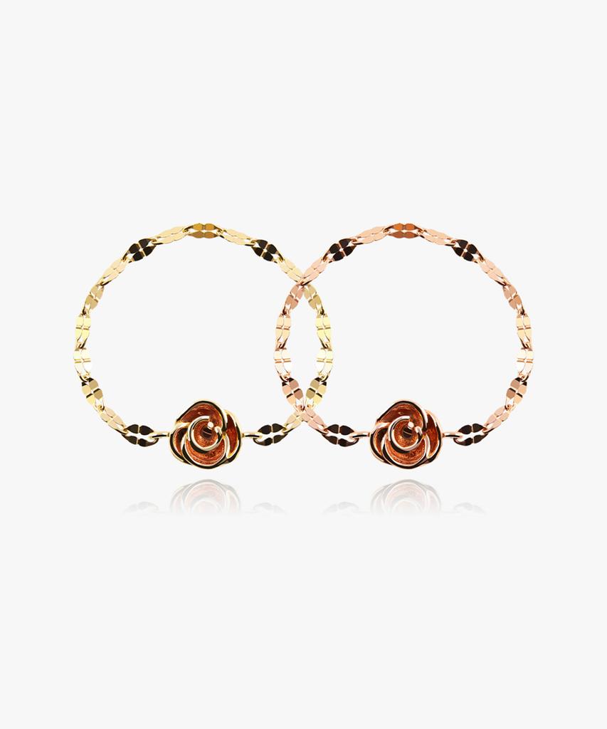 Helene Jewelry 14K Sherry Clover Rose Flower Chain Gold Ring (Type A)