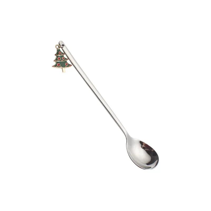 New Year  Stainless Steel Christmas Spoons Xmas Party Coffee Spoon with Christmas Pendant Christmas Decorations Noel Gift