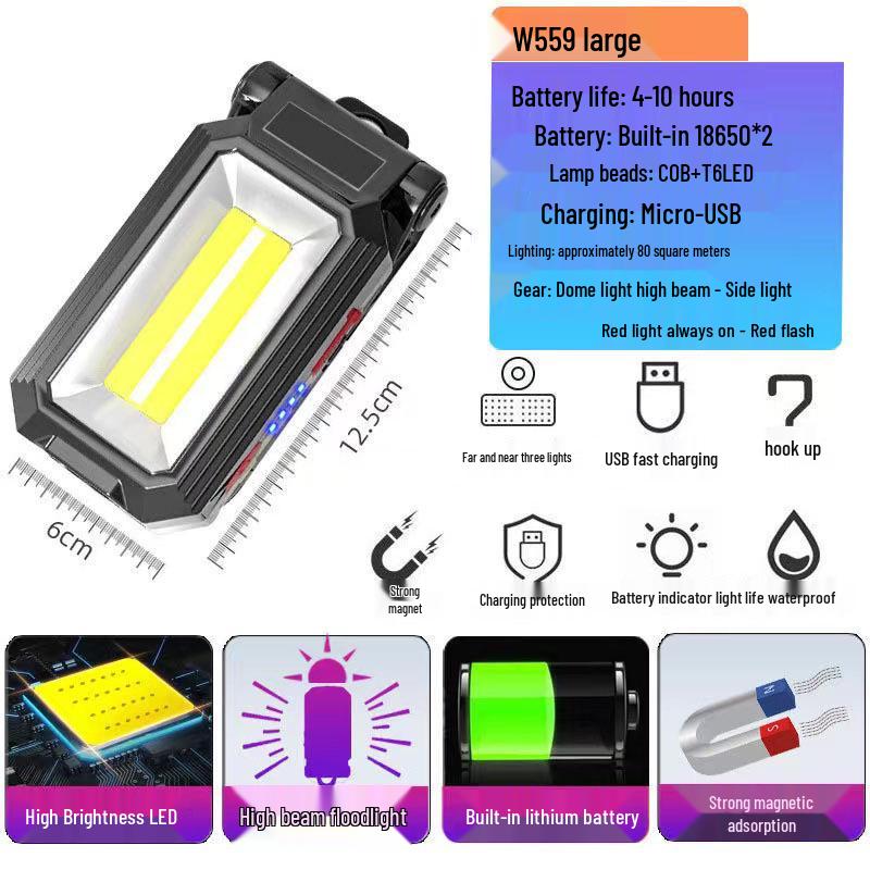 COB LED Work Light: USB Charge, Magnetic Hook, Power Display, Emergency Flashlight