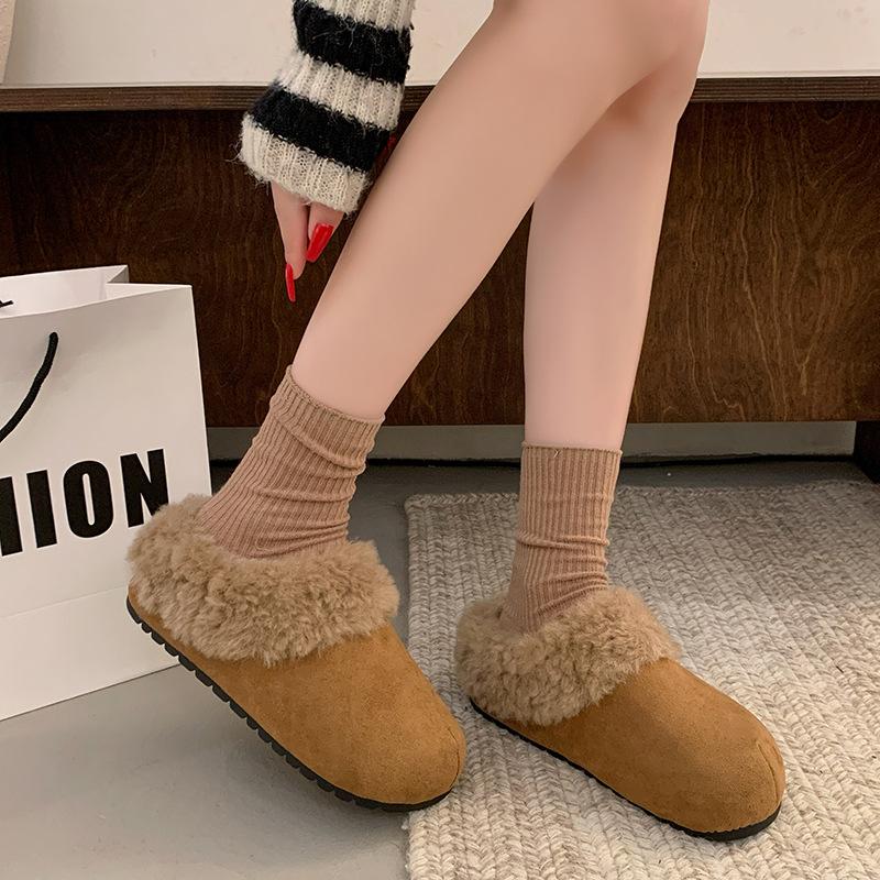 Platform Half Slippers Women 2026 New Autumn Winter Outdoor Non Slip Thicken Warm Shoes Lightweight Comfortable Cotton Slippers