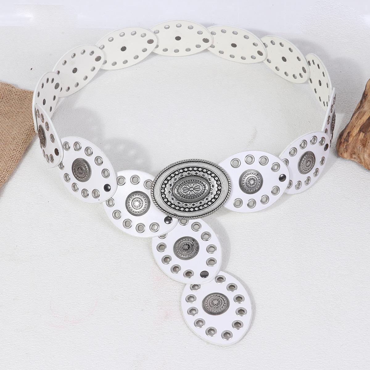 

Steampunk Wide Waist Belt Gold Studded Vintage Western Belt Pu Leather Waistband Cowboy Large Round Buckle Belt For Themed Party 100cm білий