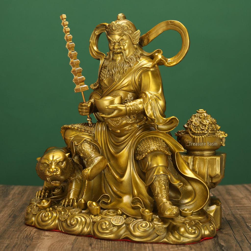 Brass Statue of Zhao Gongming Riding Tiger - God of Wealth, Five Roads Luck Attractor