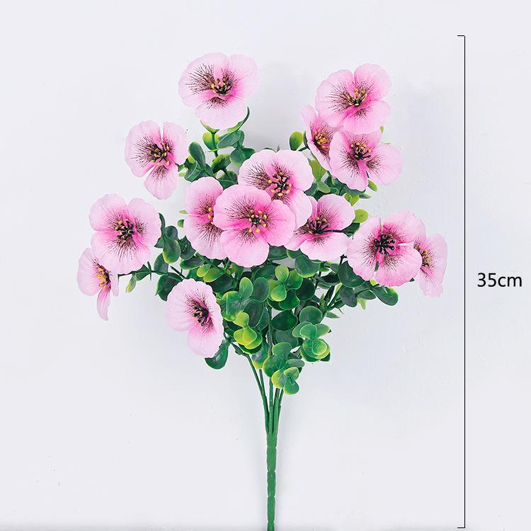 Aritificial Herbs Trinity Bouquet Flower 15 Heads Eucalyptus Leaf Pansy Bunch for Wedding Party Hotel Home Decor