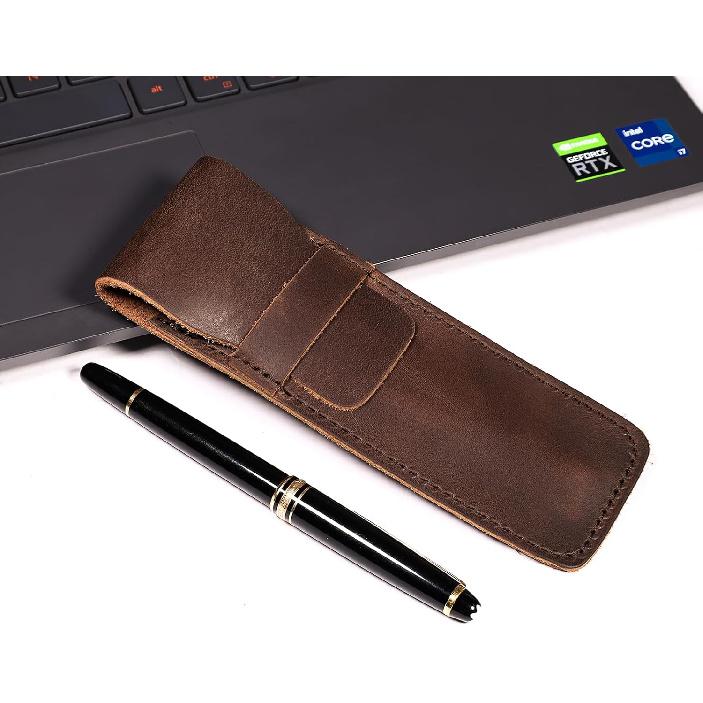 DK86 Leather Pen Case Holder Fountain Multi Pens Pouch Pen Protective Sleeve Cover - Small Coffee