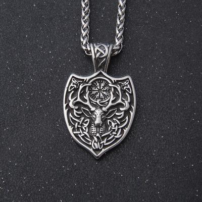 Norse Mythology Viking  Norse Deer Hunting Shield Necklace Nordic Compass Wolf Gungnir Protection  Pendant