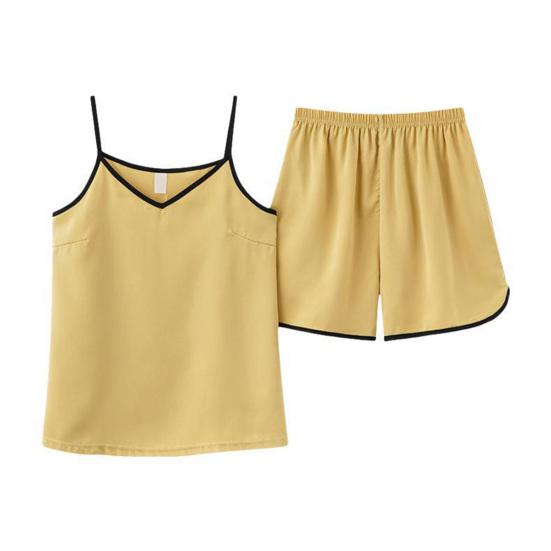 Ice Silk Pajamas Set for Women Satin Camisole Sleepwear V Neck Cami Top Shorts Set Summer Two-Piece Lounge Homewear