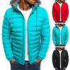 Men Cotton Coat Hooded Drawstring Zipper Closure Solid Color Winter Jacket