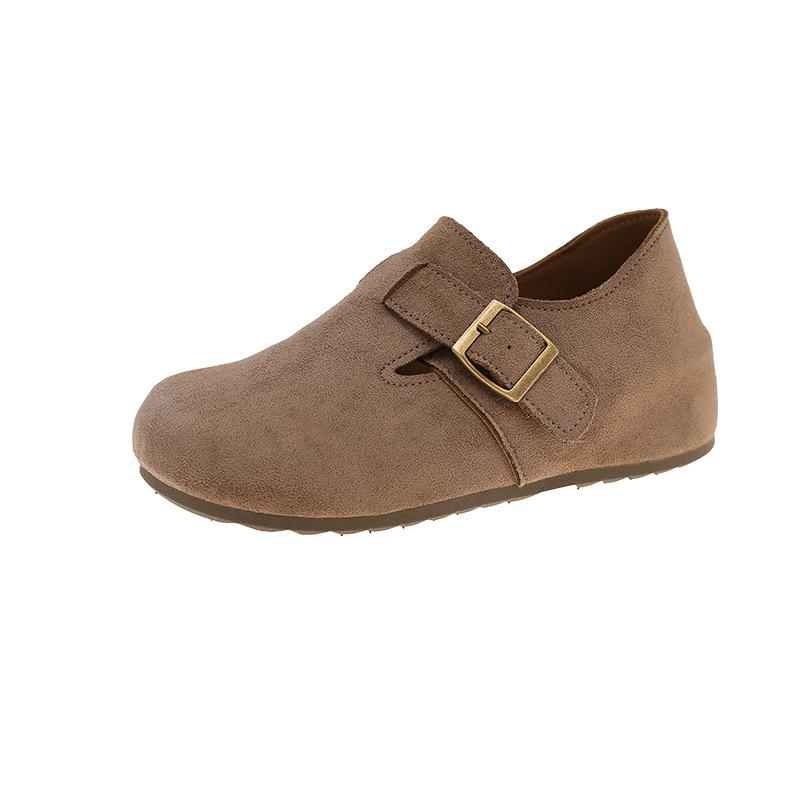 Retro Interior Height Increasing Single Button Boken Shoes for Women 2026 New Model for Lazy People  One Foot Flat Bean Shoes