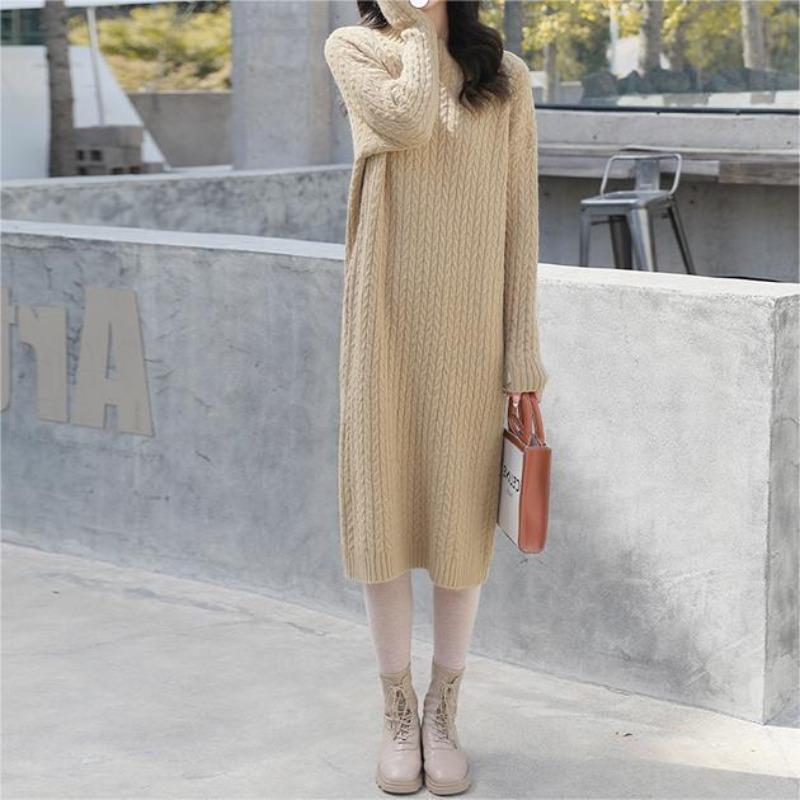 Bottom Long-sleeved Twist Knitted Dress Women's Autumn and Winter New Inner Skirt with Coat Loose Meat-covering Sweater Skirt