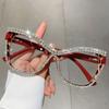 INS Rhinestone Glasses Luxury Large Frame Eyewear Girl's Gift Anti-Blue Light Glasses  Daily Wear