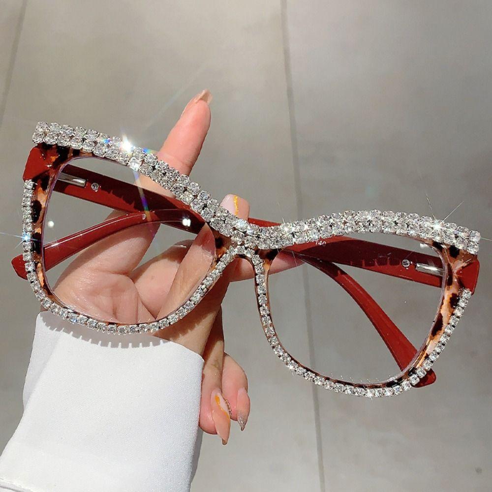 Fashion Anti-Blue Light Glasses Luxury Large Frame Eyewear Convenient Rhinestone Glasses  Selfie