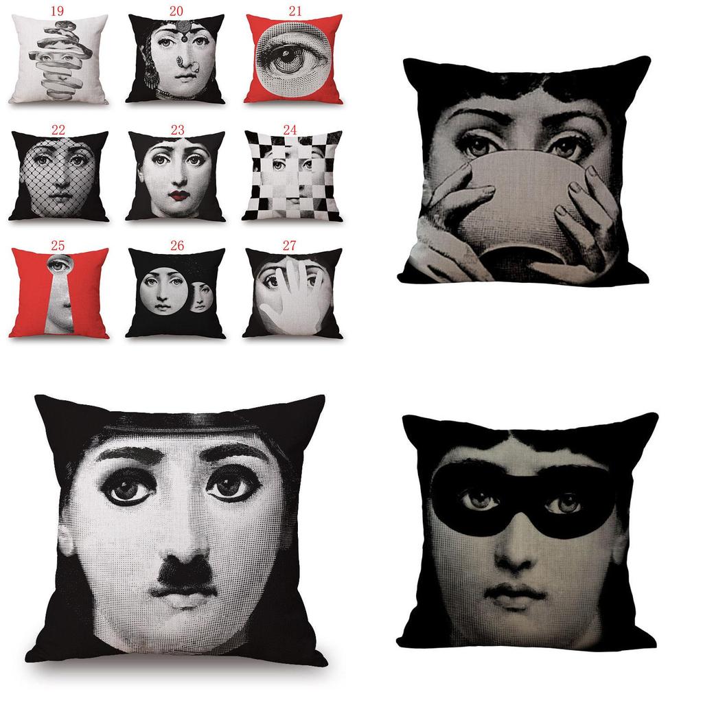 Unique Linen Vintage Piero Fornasetti Face Throw Pillow Case With Artistic Face Illustration