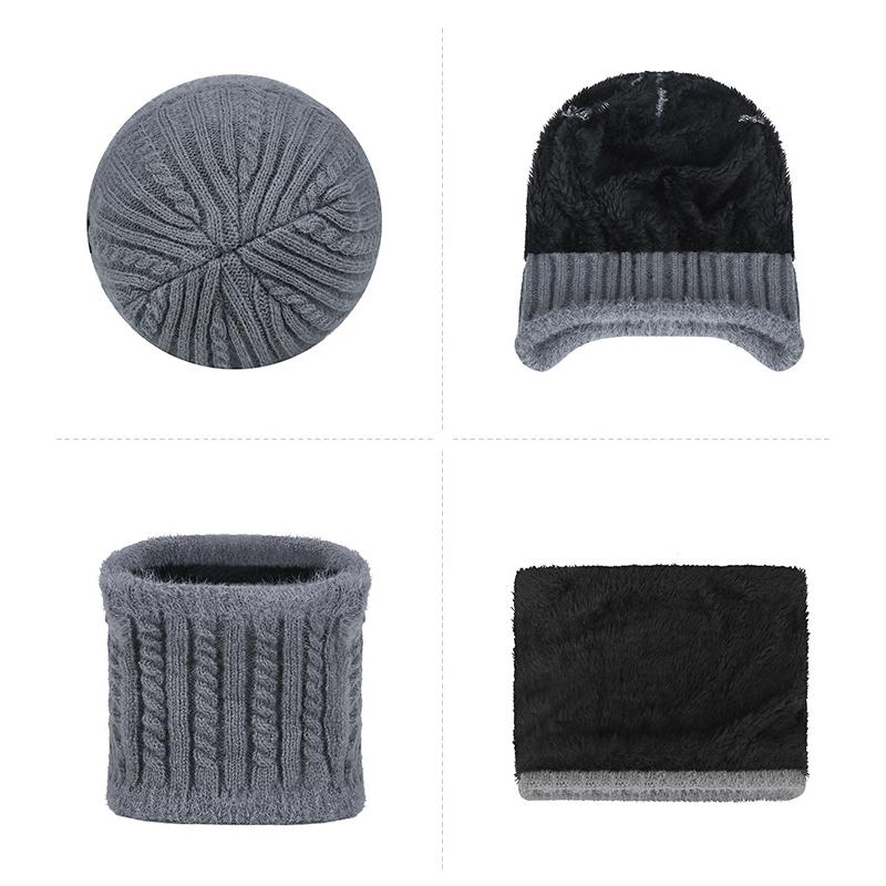 Wool Hat Scarf Two-Piece Winter Knitted Hat for Men Women Outdoor Riding Windproof Ear Protection Warm Hat