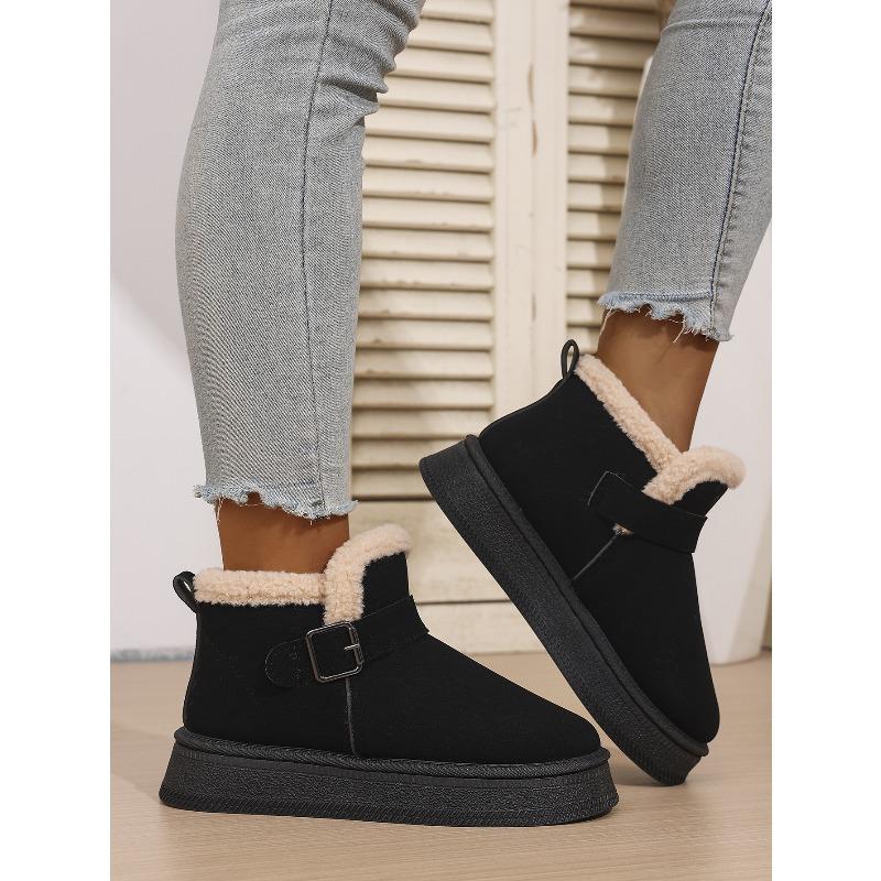 Women's Thick-Soled Buckle-Fastened Fleece-Lined Snow Boots 2025 Winter New Arrival Waterproof Warm Short Boots Slip-On Cotton Boots
