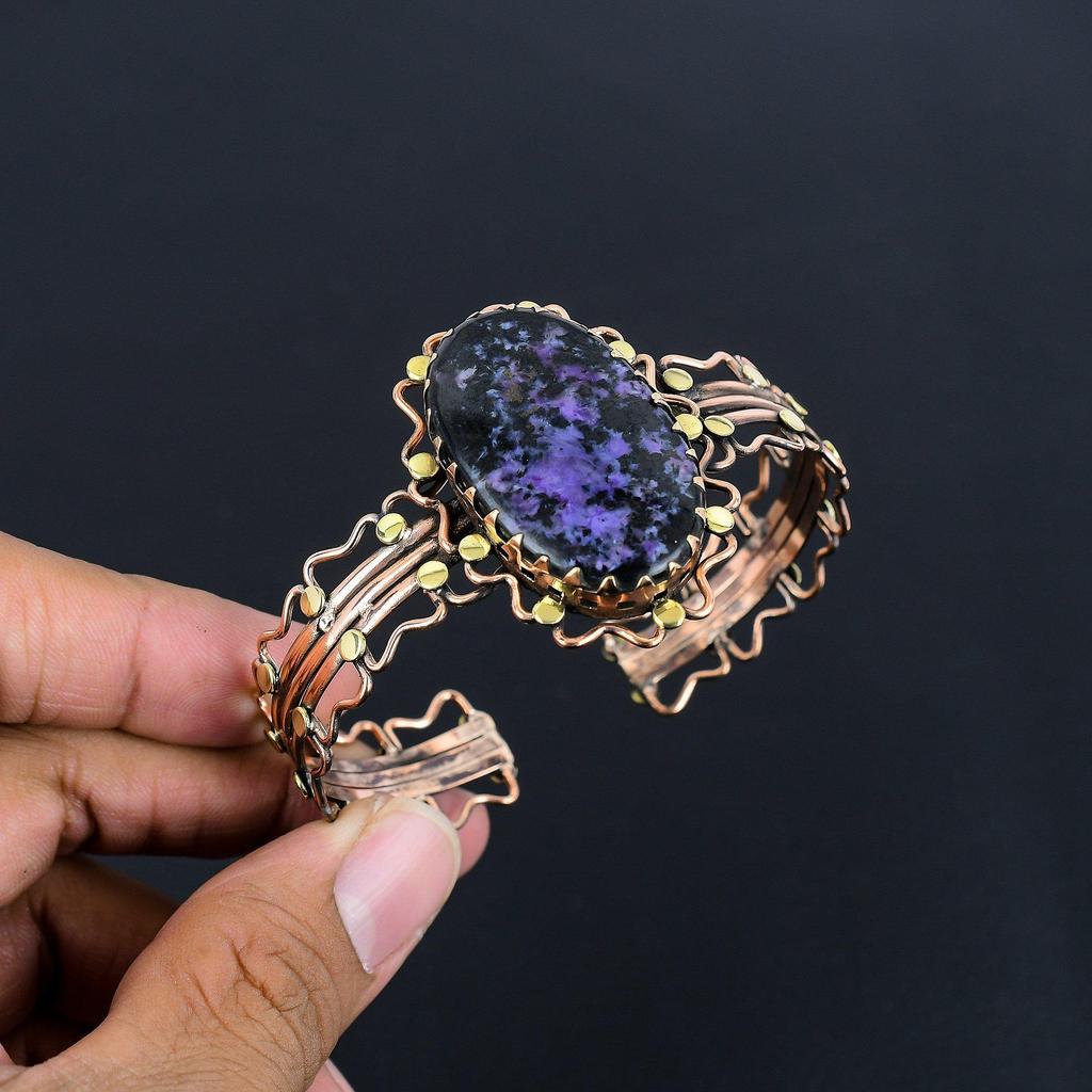Charoite Bracelet, 999 Copper Wire Wrapped Gemstone Jewelry, Handmade Bracelet For Thanksgiving