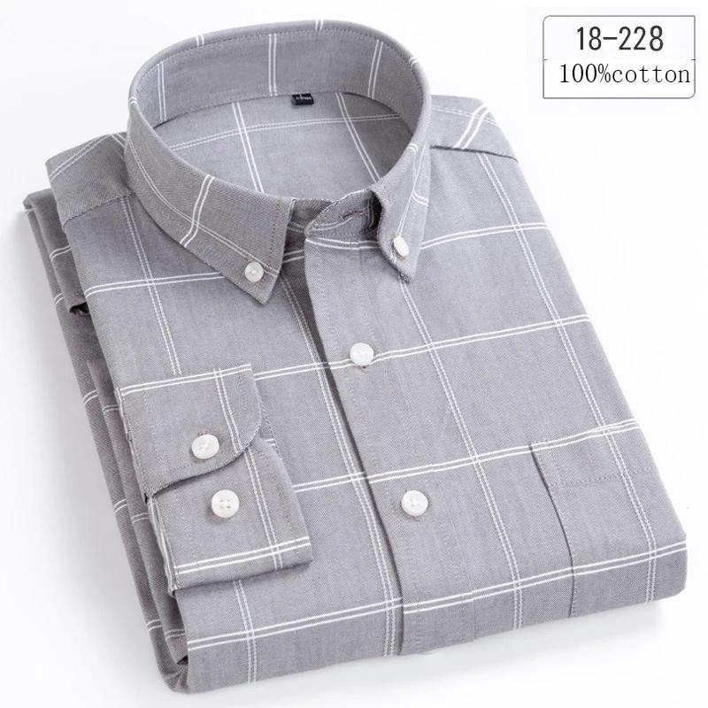 New In Shirt 100%cotton Long-sleeve Shirts for Men Slim Fit Plain Shirt Thin Plaid Striped Tops Fashion Elegants Office Clothes