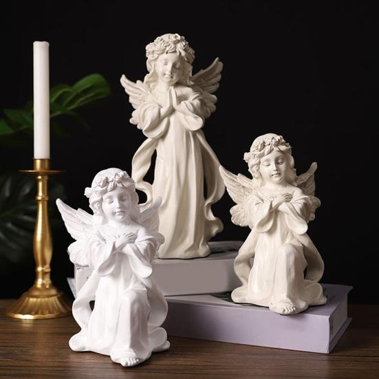 Estatua de Ángel de la Guarda Resina Figura de Ángel Pequeño Recuerdo Curación Simpatía Regalo para Estante Hogar Sala de Estar Escritorio Oficina Decoración