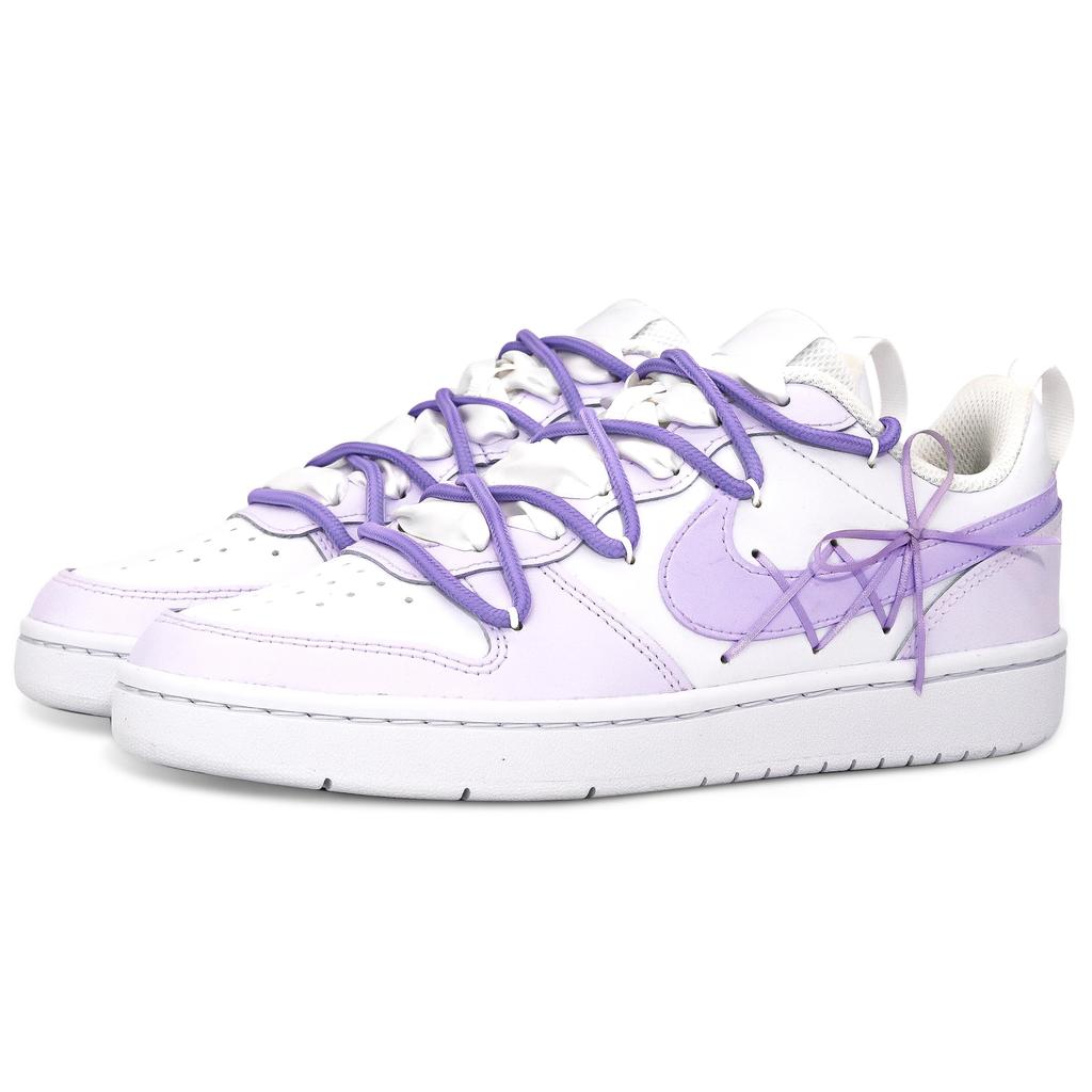Nike Court Borough Leather Slip Resistant Cushioning Abrasion Resistant Low top Skateboard Shoes GS White Purple BQ5448-100(Team52-)
