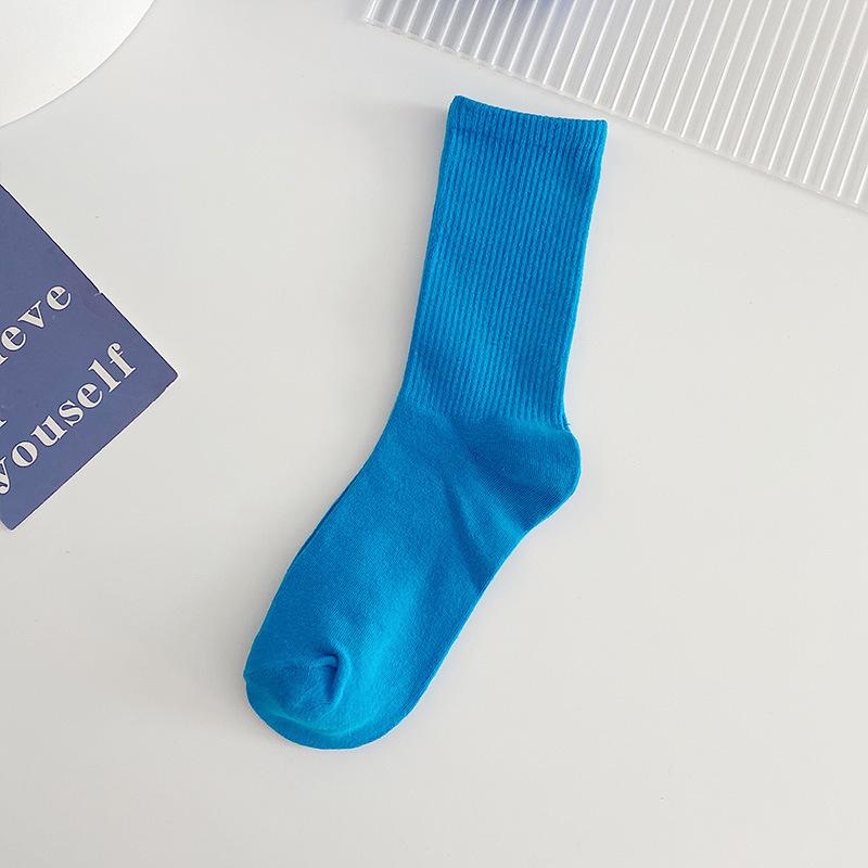 

1 Pair Blue Socks Women Spring Autumn Winter Fashion Cotton Socks Solid Mid Tube Harajuku Vintage Streetwear Fits Size 35-40