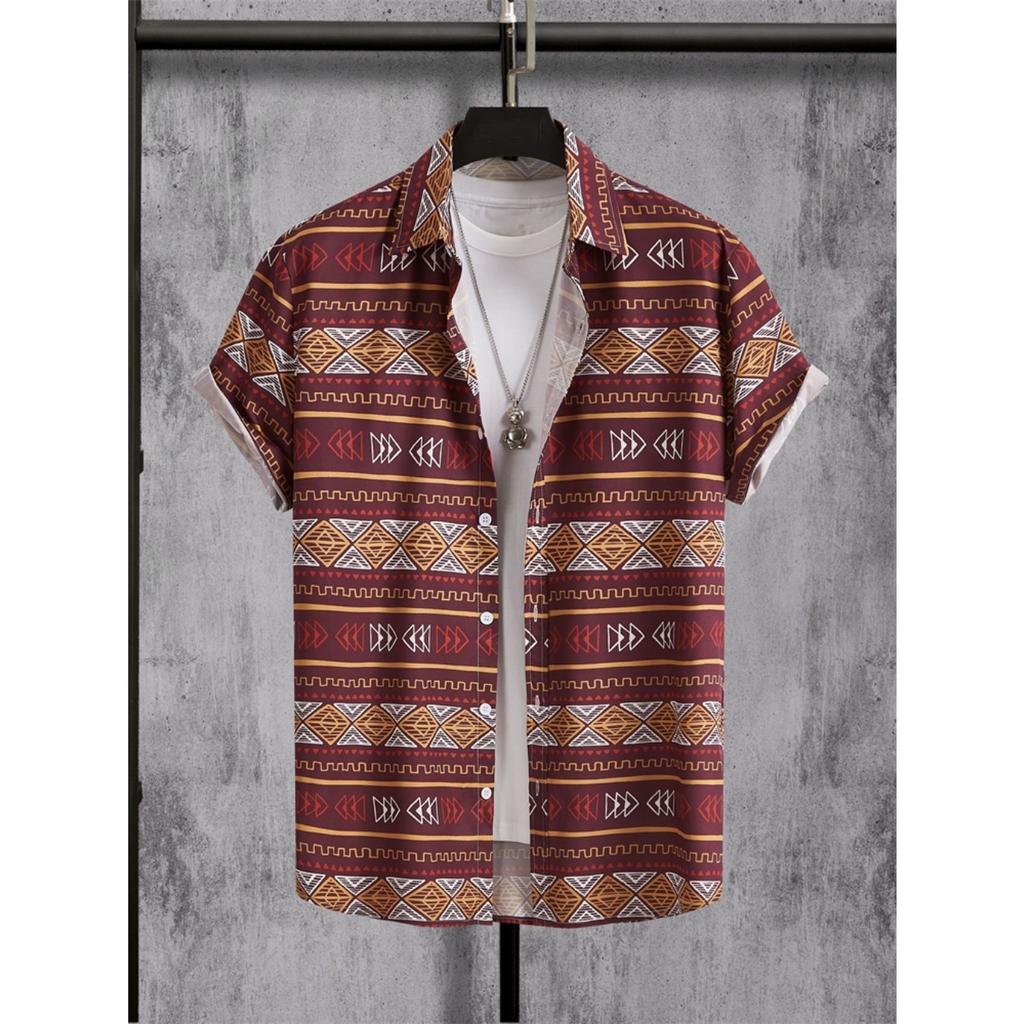 Spring And Summer Men's Beach Short Sleeve Shirt Loose Casual Lapel Button Down Shirt Fashion