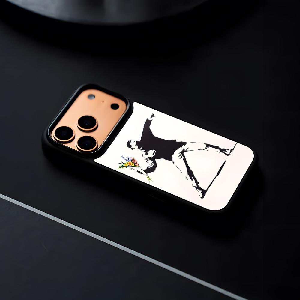 

Street Art B-Banksy Graffiti Phone Case For IPhone 17 16 15 14 13 12 Pro Max Plus Black Frame Hard Shell iPhone17 Pro