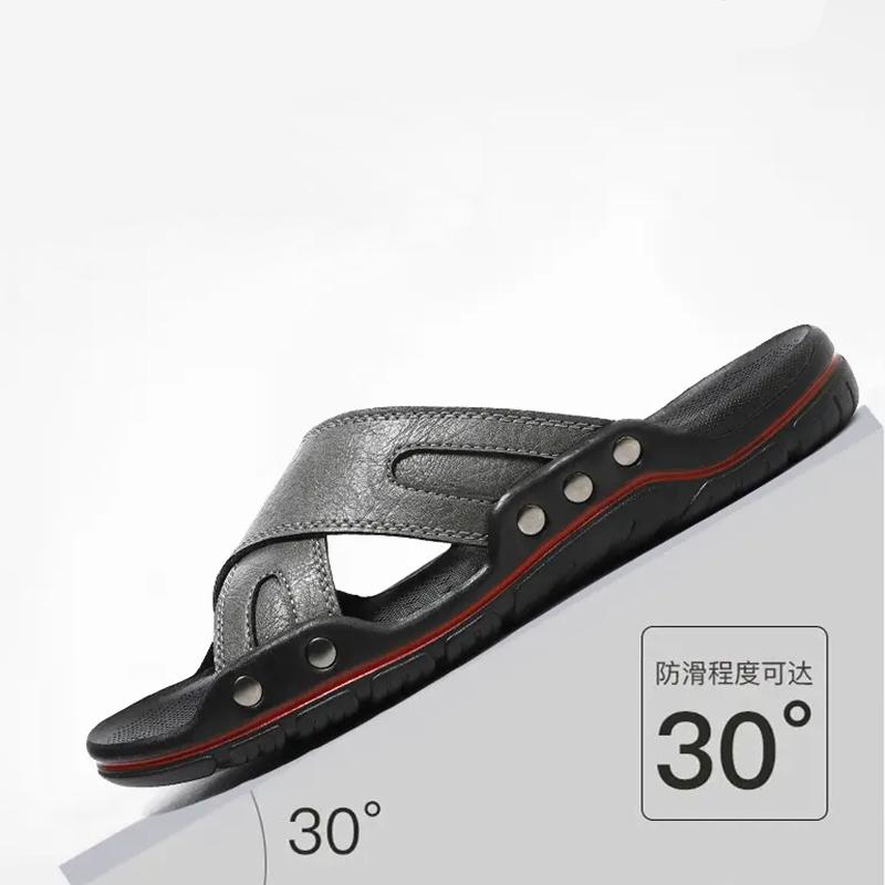 Fashion Big Size 47 48 Men Leather Slippers Summer Outside Sandals Lightweight Soft Sole Beach Slippers for Men Casual Slide Mens Shoes