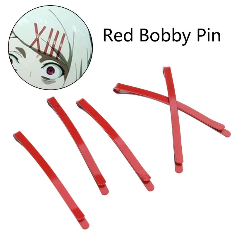 Red Hair Side Clips Metal Bangs Clips Cosplay Bobby Hair Pins Punk Hair Grips Ponytail Decor Novelty Hair Barrettes