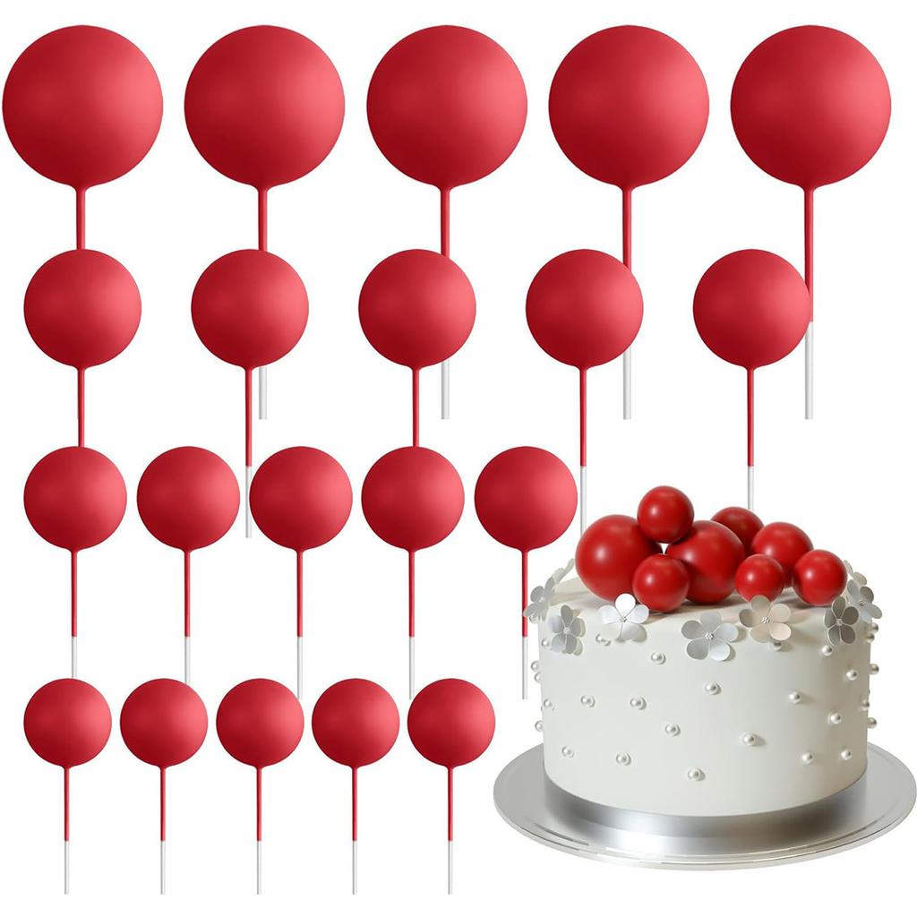 20 Pcs  Mini Balloons Sticks Red Balls Cake Picks Cake Topper Balls Cake Decorations for Wedding Birthday Cake Decorations